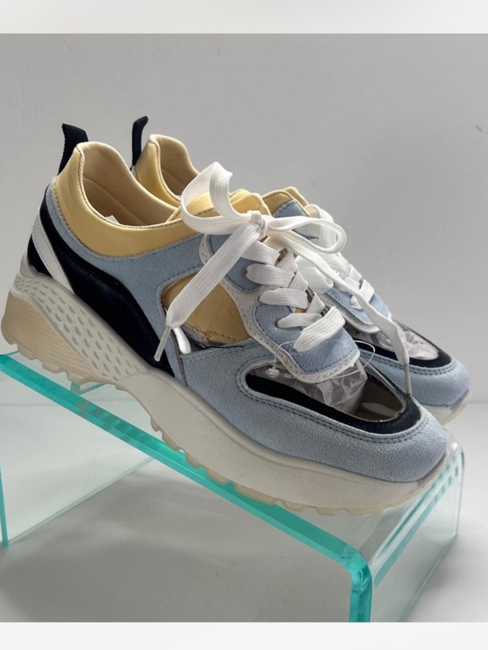 Clear platform sneakers chunky tennis shoes transparent faux suede qupid